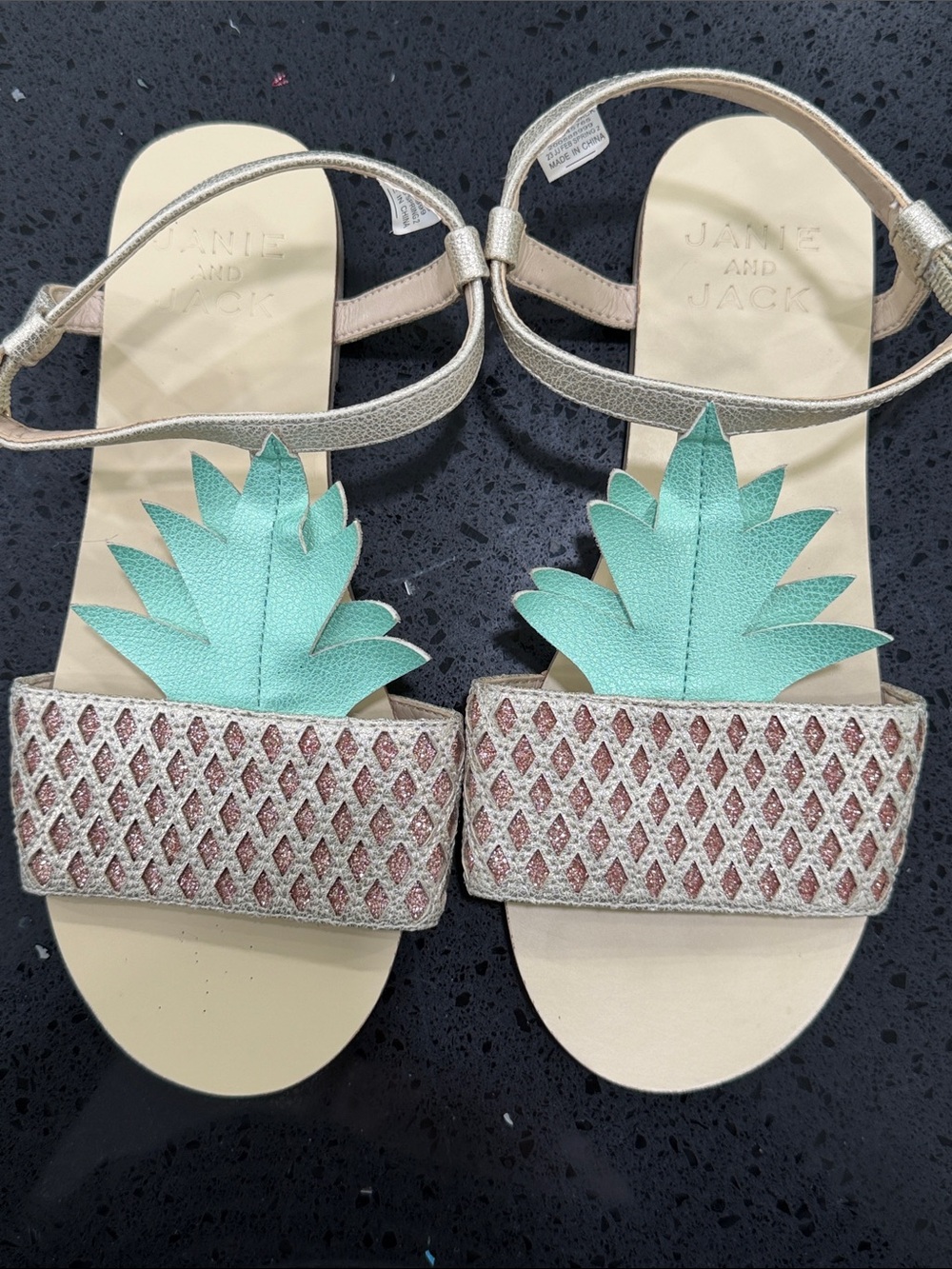 Janie and Jack Mint Pineapple Metallic Beige Girls' Sandals